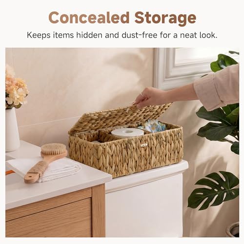 StorageWorks Wicker Basket with Lids, Large Toilet Paper Storage for Shelf