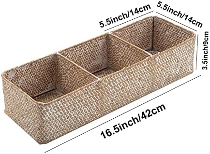 Whitewash Seagrass Toilet Paper Basket 3 Sections 16.5 x 5.5 x 3.5inch