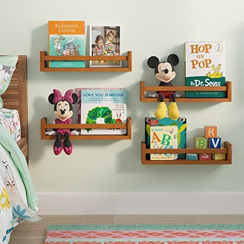 Wallniture Utah Floating Shelves for Wall, Wood Bookshelf for Kids Books, Picture Frames, Nursery Wall Decor, Walnut, Se