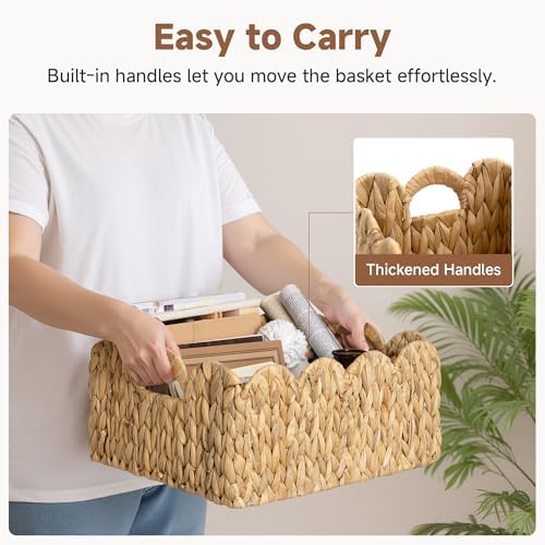 StorageWorks Wicker Baskets, Large Scalloped Baskets, Water Hyacinth