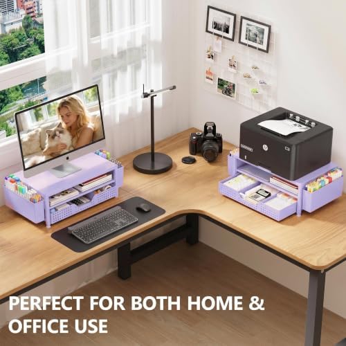 OPNICE Desk Organizers and Accessories, Computer Monitor Stand Riser with Drawer and 2 Pen Holders, Printer & Laptop Sta