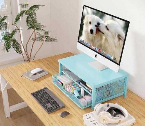 OPNICE Computer Monitor Stand Riser, Desk Organizer with Drawer, Printer & Laptop Stand, Office Desk Accessories & Works