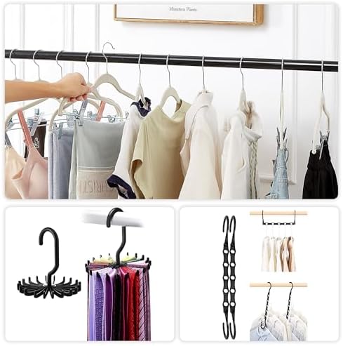 VECELO 20 Pack Velvet Clothes Hangers with Adjustable Clips,Heavy-Duty Non Slip & Space-Saving with 1 Magic Hangers & 2 Tie Rack for Suit Coat Pants Skirt Dresses