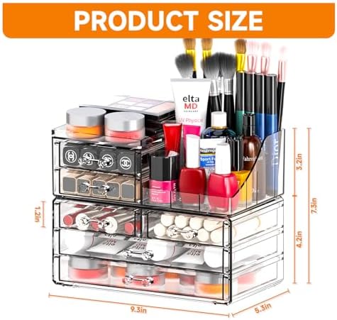 Cq acrylic Make Up Organizers for Vanity With 6 Drawers, 2 Pack Clear Drawer Organizers,Plastic Cute Desk Accessories Or