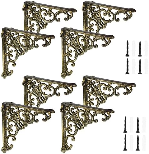 Lounsweer 4 Pcs Shelf Brackets, 8 Inch Antique Brass Wall Mounted,Classic