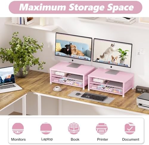 OPNICE Computer Monitor Stand Riser, Desk Organizer with Drawer, Printer & Laptop Stand, Office Desk Accessories & Works