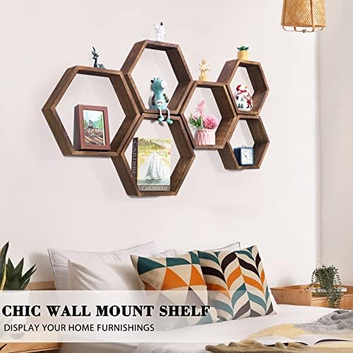 NOVIMANGO Honeycomb Floating Shelves Set of 6, Hexagon Floating Shelves
