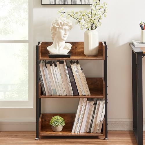 VECELO Bookshelf, 30" H Small Bookcase,3-Tier Storage Organizer,Wood Bookcase with Steel Frame,Shelving Unit for Living 