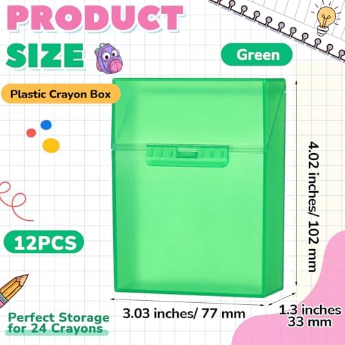 Clabby 12 Pcs Clear Plastic Crayon Boxes Hold 24 Count, Green