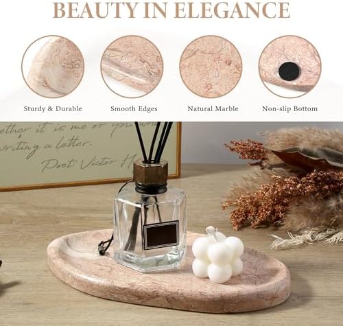 Koville Luxurious Natural Pink Marble Vanity Tray, Cloud Shape Serving Stone Key Tray for Home Decor, 10" x 7" Marble St