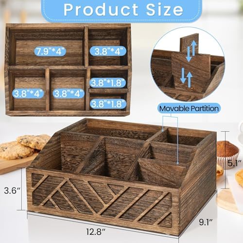 ugiftt Coffee Station Organizer for Counter, Wood Pods Holder Storage Basket, Tea Condiment Storage Organizer, Rustic Co