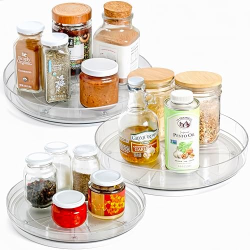 NOSTALGIQ 3-Pack Lazy Susan Organizer | Rotating Pantry Organizers and Storage | Clear Lazy Susan for Table Top, Cabinet
