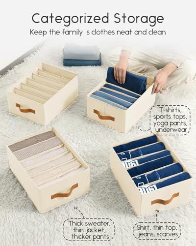 Homsorout Closet Organizers and Storage - Fabric Clothes Organizer with Handles, Foldable Jeans Organizer for Clothes, D