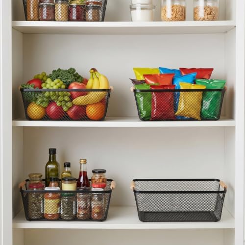 Ziliny 4 Pcs Mesh Wire Baskets for Organizing, Small, Black