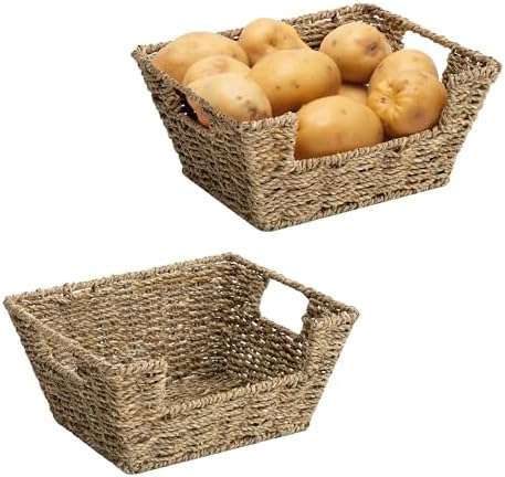 StorageWorks Wicker Storage Baskets for Shelves, Pantry Baskets, Seagrass