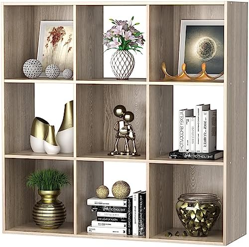 Nouva 9 Cube Storage Organizer Shelf with 5 Removable Back Panels Freestanding 3-Tier Open Wood Bookshelf for Home, Offi