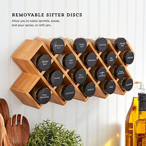 Kamenstein Criss Cross 18 Jar Bamboo Spice Rack with Spices Included - Countertop, Drawer, or Wall Mount Organizer with 