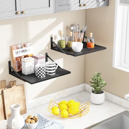 Fixwal 2pcs 11.8 in Deep Floating Shelves for Wall (Black, 15.7" L)