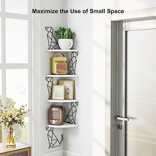 Alsonerbay 4-Tier Dog Shaped Corner Shelf Wall Mount, White