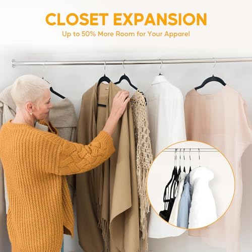 HealSmart Velvet Hangers 30 Pack, Space Saving Clothes Hangers for Closet, Non-Slip Heavy Duty Coat Hangers for Pants, Shirt, Sweater, Suit & Dress Clothing with 360° Swivel Hook, Black