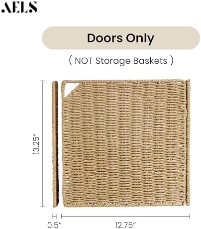 AELS 13" Handwoven Natural Fibre Doors for Cube Storage - Set of 3, Boho Straw Shelf Cover - Rustic Farmhouse Decor - Fi