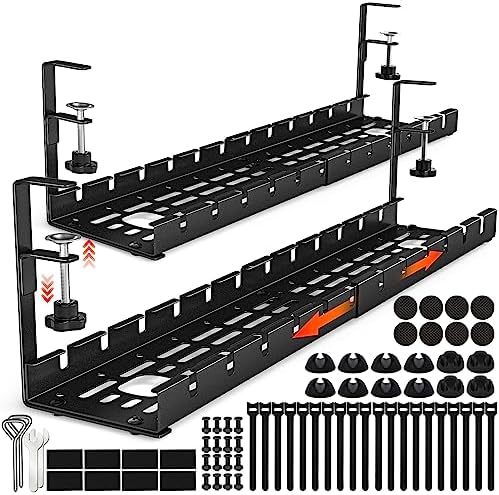 Shikha 2 Pack Cable Management Under Desk, 15.7"-31" Retractable Cable Management Tray, No Drilling Cord Organizer with 