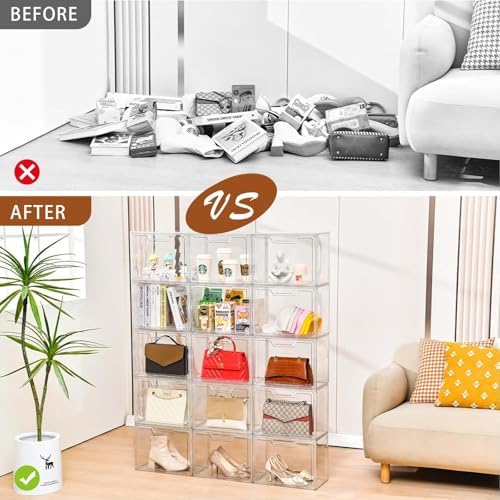 3 Pack Clear Storage Organizers with Lids, Storage Containers with Magnetic Door, Stackable Acrylic Display Case for Cos