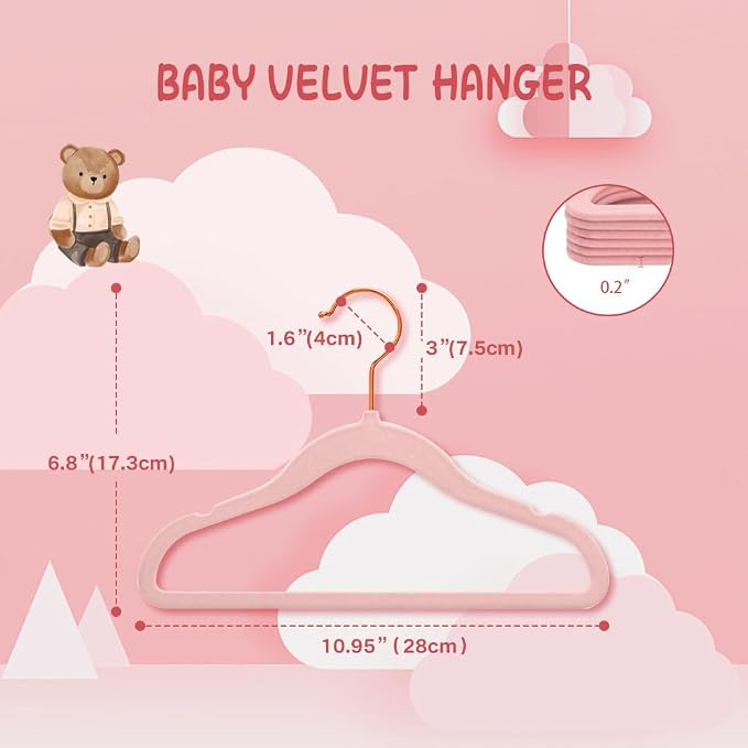 Stormix Baby Velvet Hangers Non-Slip, Space-Saving for Infant 32 Pack Pink