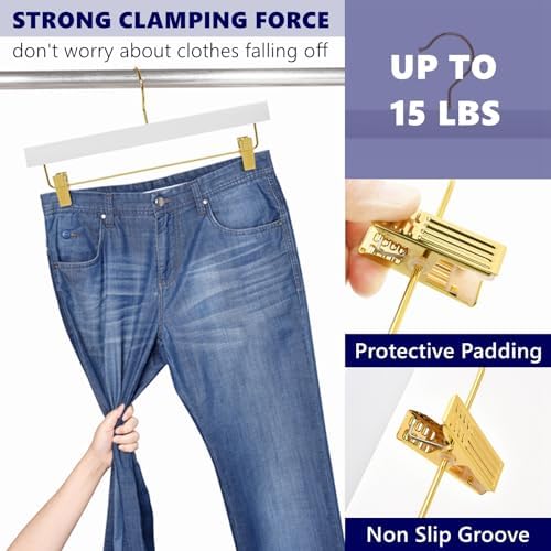 Amber Home 24 Pack White Wooden Pants Hangers with Gold Clips