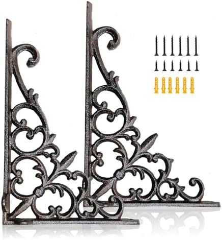 Z Metnal Decorative Shelf Brackets, 6 x 9 inch, Cast Wrought Iron Metal Mailbox Bracket, 90° Right Angle Victorian Brack