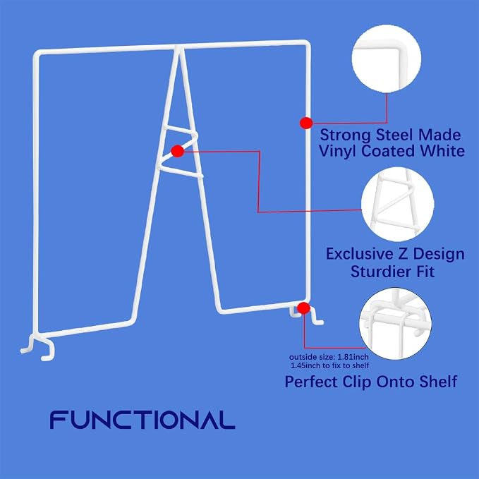 Wire Shelf Dividers - White Closet Organization & Storage Organizer - No Tool Shelf Divider for Wire Shelves - Metal Shelf Accessories – for 12“ Deep Wire Shelves – Tall 12” Height – 8 Pack