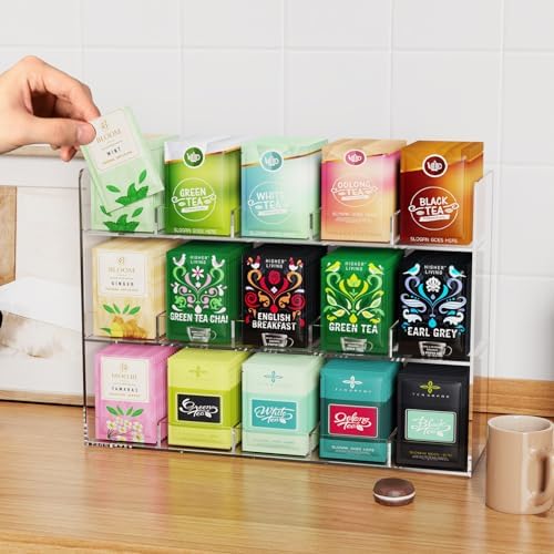 Acrylic Tea Bag Organizer, 3 Layers Tea Bag Holder for Tea Packets, Wall Mount Display Tea Caddy for Countertop or Cabin