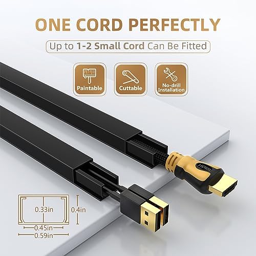 Delamu Black Cord Hider, 85in Cord Covers for Wires on Wall, One-Cord Cable Hider, Wire Hiders Wire Covers for TV Cords 