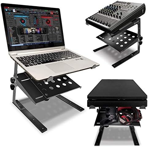AxcessAbles Two-Tier Adjustable DJ Stand with Clamps | for DJ Controllers, Music Mixers, Laptops up to 20lbs.| DJ Contro
