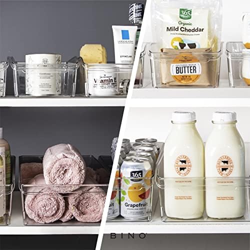 BINO | Plastic Storage Bins, Large | THE CURVE COLLECTION | Multi-Use Fridge / Freezer Organizer | Built-In Handle | BPA
