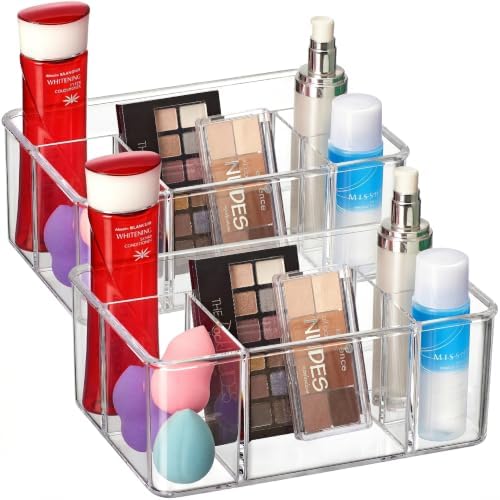 Amazing Abby - Glamour - Acrylic 5-Compartment Makeup Organizer (2-Pack), Transparent Plastic Beauty Supply Holder, Perf