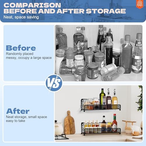 2 pack spice rack organizer for wall mounted or countertop , Jars Storage Organizer, Cabinet Holder, kitchen metal spice