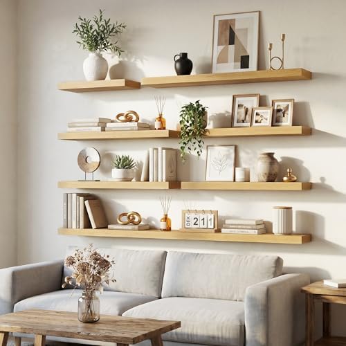16 Inch Floating Shelves for Wall, 6.5"D Wood Storage Shelves, Oak Finish