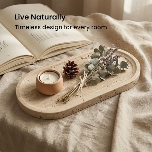 11.8 x 5.9 Inch Beige Oval Travertine Tray