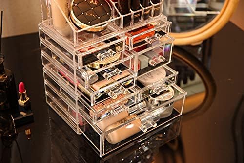 Cq acrylic 3 Pack Clear Makeup Organizer Countertop,Stackable 8 Drawers Skincare Organizer,Cute Skin Care Organizer for 