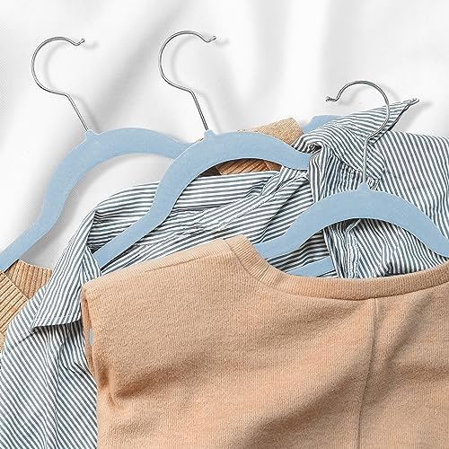 Casafield 50 Velvet Kid's Hangers - 14" Size for Children's Clothes - Light Blue