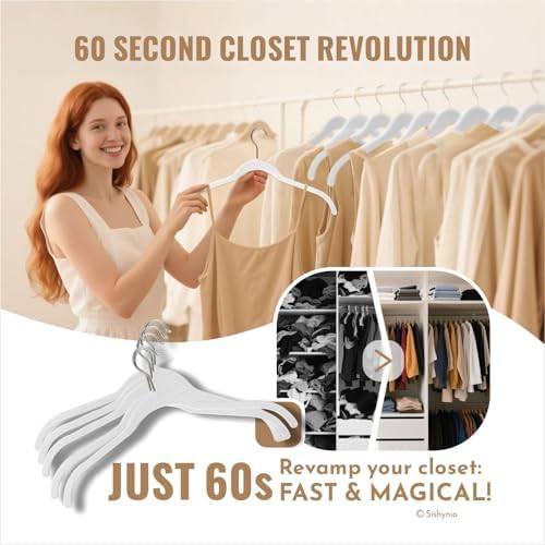 Sishynio Velvet Hangers 30 Pack, Slim Flocked Clothes Hangers White