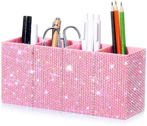 Rhinestone Desk Organizer, Pink Pen Makeup Brush Holder