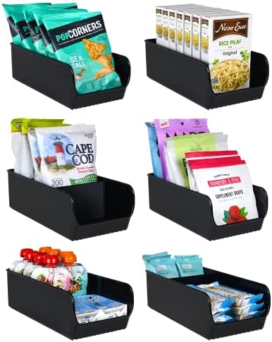 Black Storage Bins for Pantry - 3 Compartment Kitchen Cabinet and Cupboard Storage Organizers, Multipurpose Storage Bins