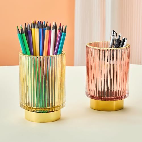 Makeup Brush Holder Organizer,Toothbrush Holders,Desk Pen Pencil Holder,Multifunctional Vintage Glass Brush Cup(A3-16-US