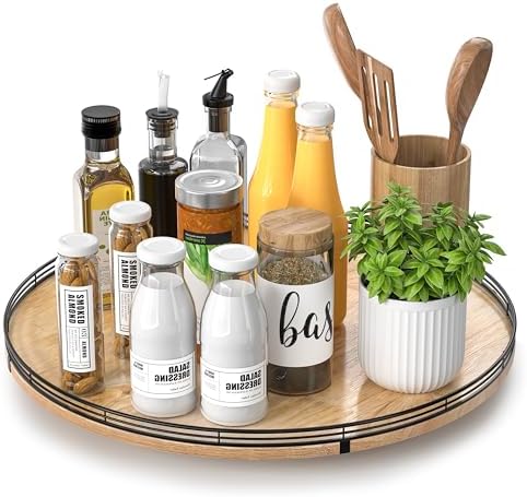AMH 18-Inch Extra Large Farmhouse Oak Lazy Susan Organizer