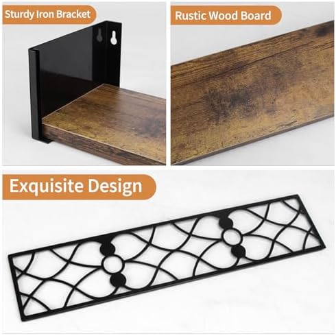 Wall Shelf with Removable Railing, 3 Same Sizes Floating Shelves
