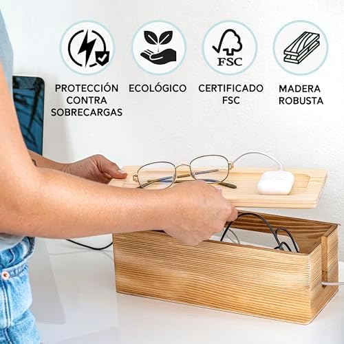 NATURE SUPPLIES Set of 2 Wooden Cable Management Boxes, Large and Medium Cord Organizer to Hide Wires and Power Strips f