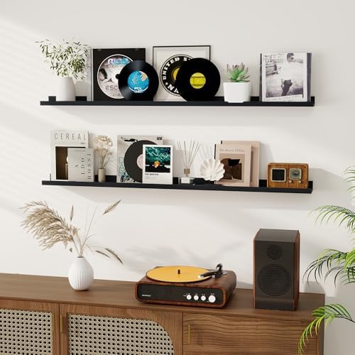 Dreamland Picture Ledge Shelf for Wall, Floating Shelves Set of 2,55 inch Long Floating Shelves with Lip for Living Room,Bedroom,Bathroom,Kitchen,Black