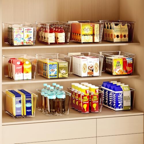 8 Pack Clear Plastic Storage Bins, Pantry Organizing Bins , XL